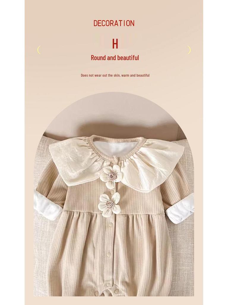 Camellia Spring Newborn Girl Coverall Long Sleeve Bodysuit