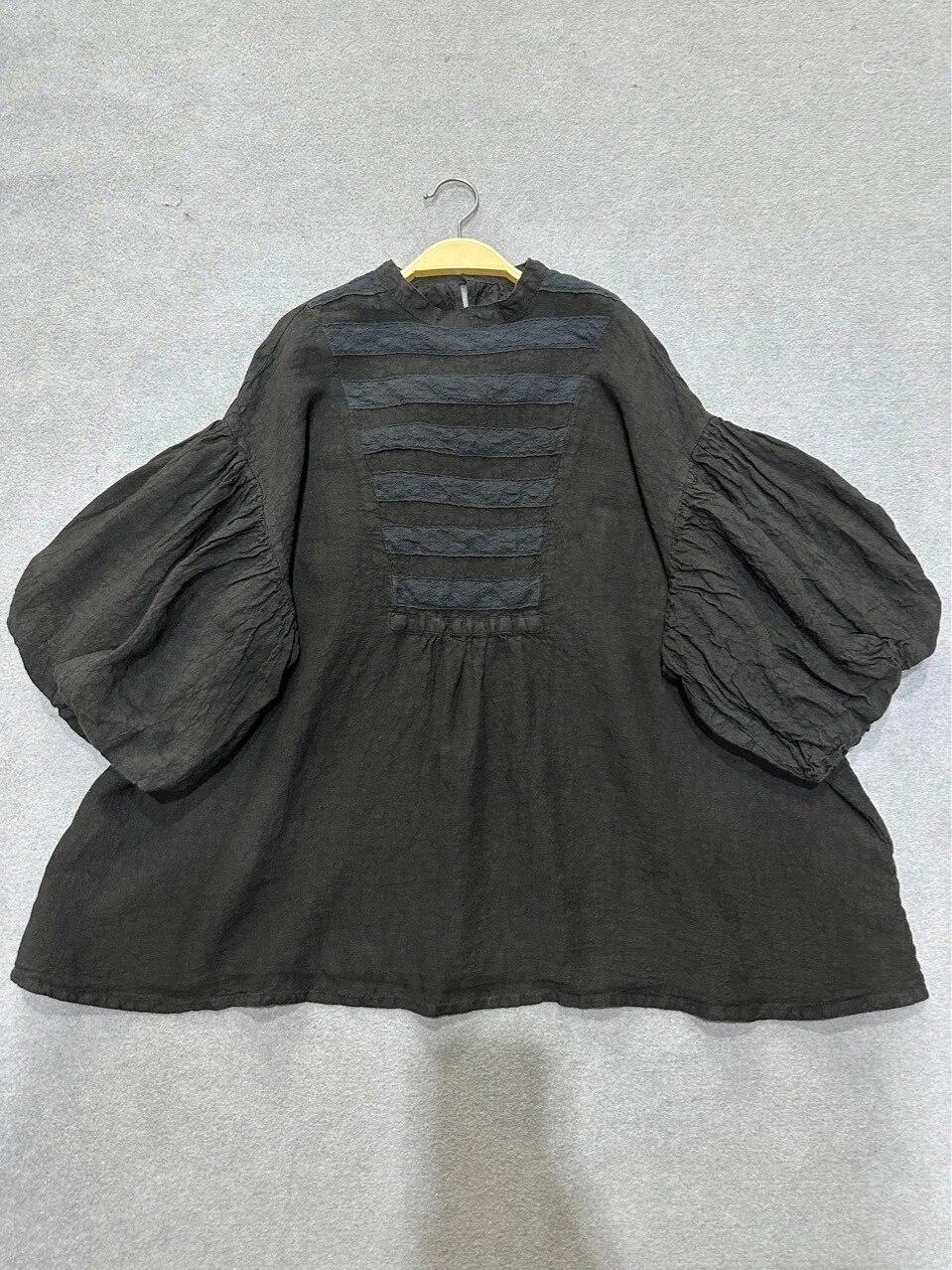 

Японские высококачественные блузки Johnature, летние кружевные свободные винтажные рубашки с рукавами-фонариками в суде для женщин One Size чёрный