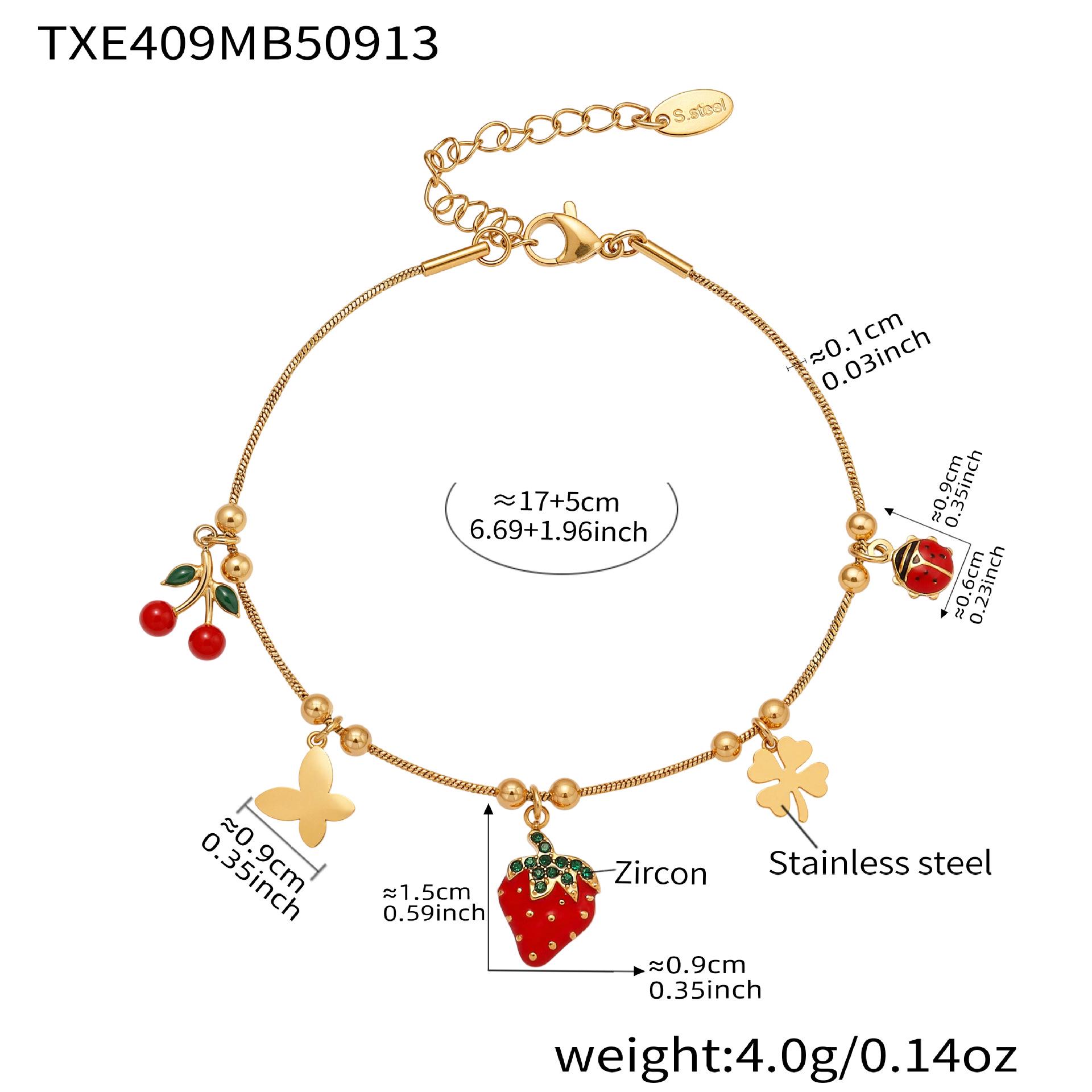 

Oumeka Ювелирный набор из нержавеющей стали с покрытием из 18-каратного золота Вишня-Клубника : Ожерелье, Браслет, Браслет на ногу с подвесками с капельной эмалью