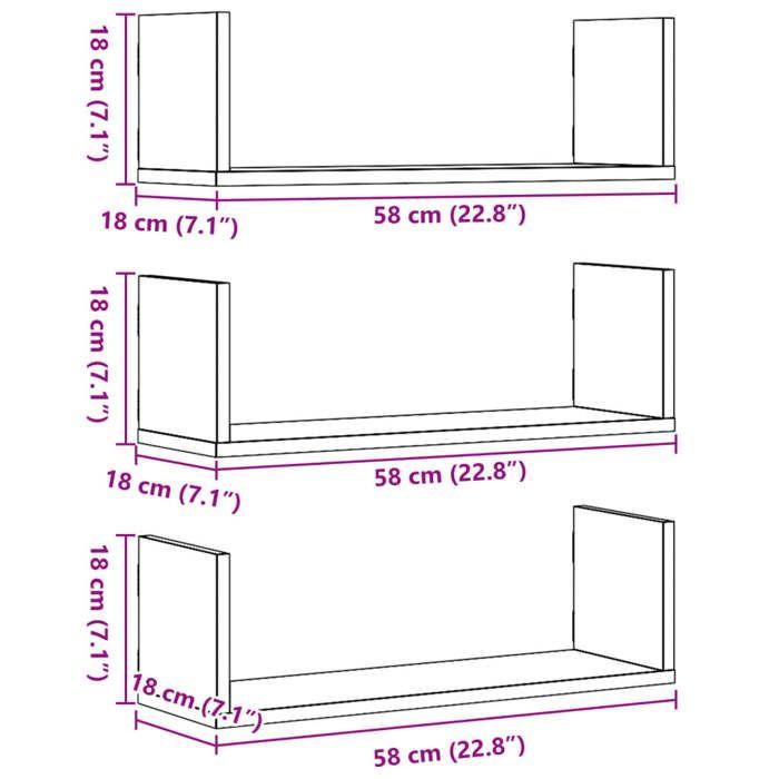 VidaXL Étagères murales 3 pcs gris béton 58x18x18 cm bois d'ingénierie 853284
