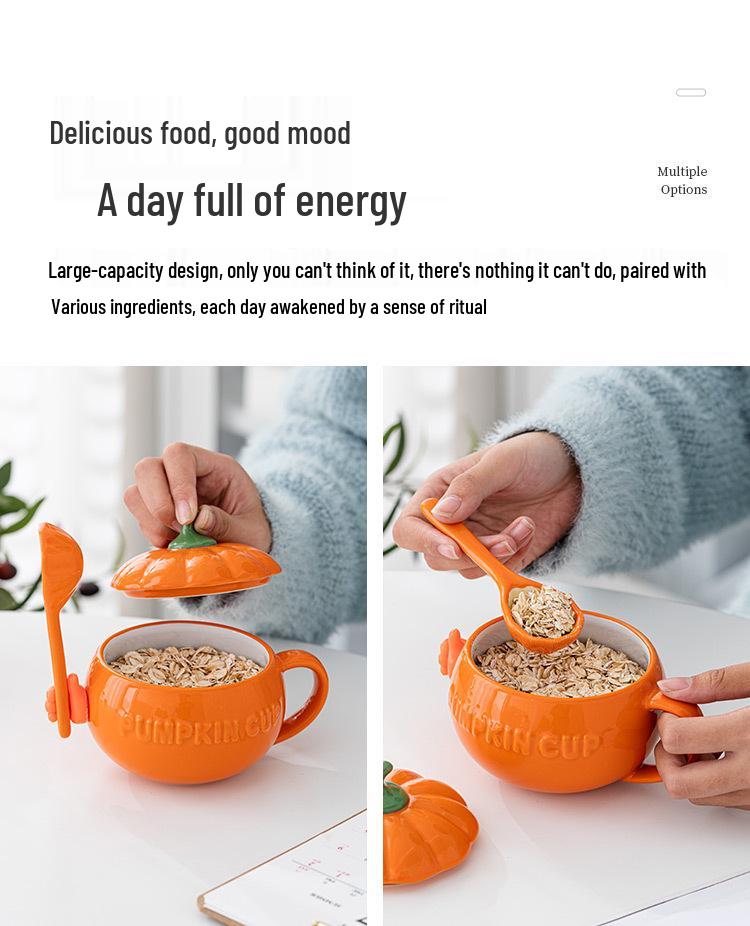 Adorable Pumpkin Ceramic Mug Set with Lid & Spoon for Students