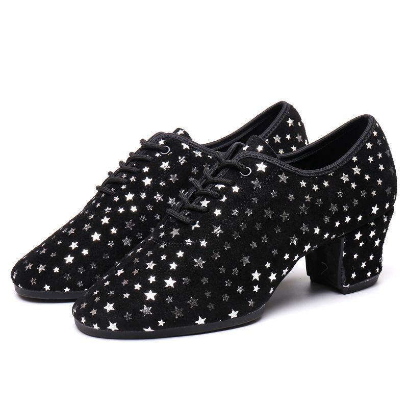 Women's Genuine Leather Latin Dance Shoes - Medium High Heel, Soft Sole for Modern, Ballroom, & Sailor Dance