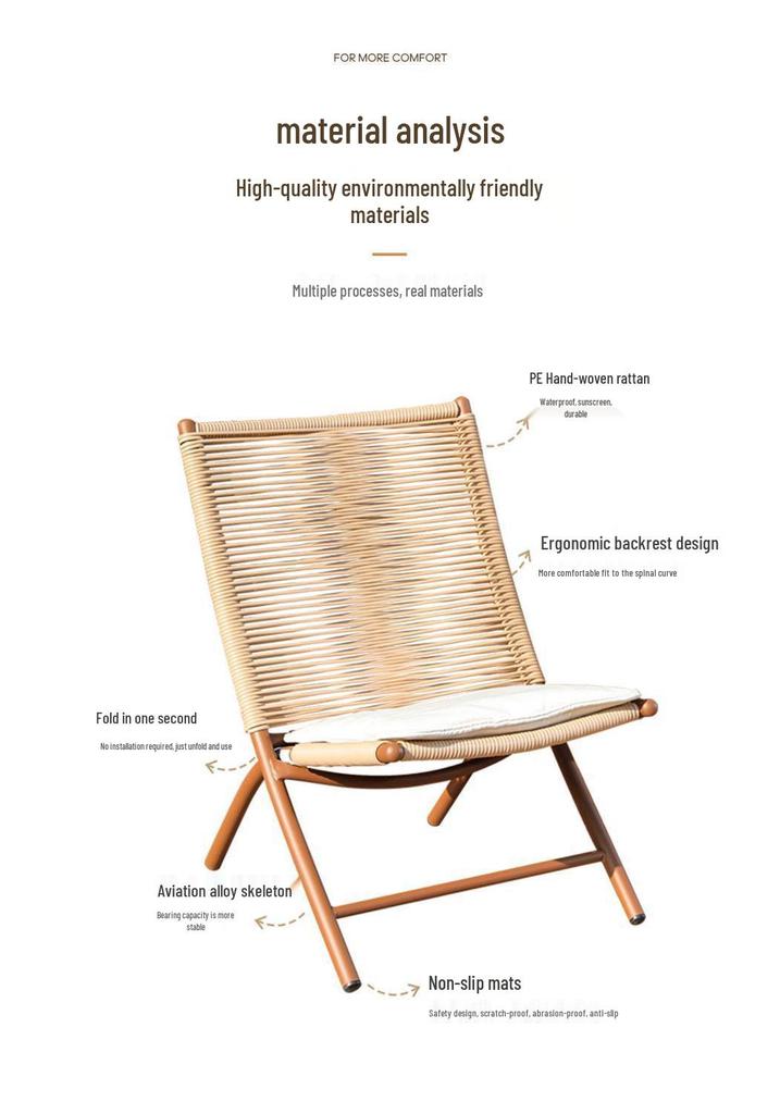 Compact Rattan Folding Lounge Chair for Balcony & Outdoor Use