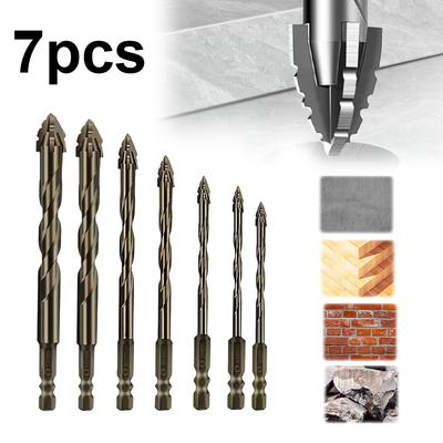 7Pcs Four-Flute Sawtooth Eccentric Drill Bit Multifunctional High Hardness Glass Drill Bit 3/4/5/6/8/10/12 Mm for Wood Metal