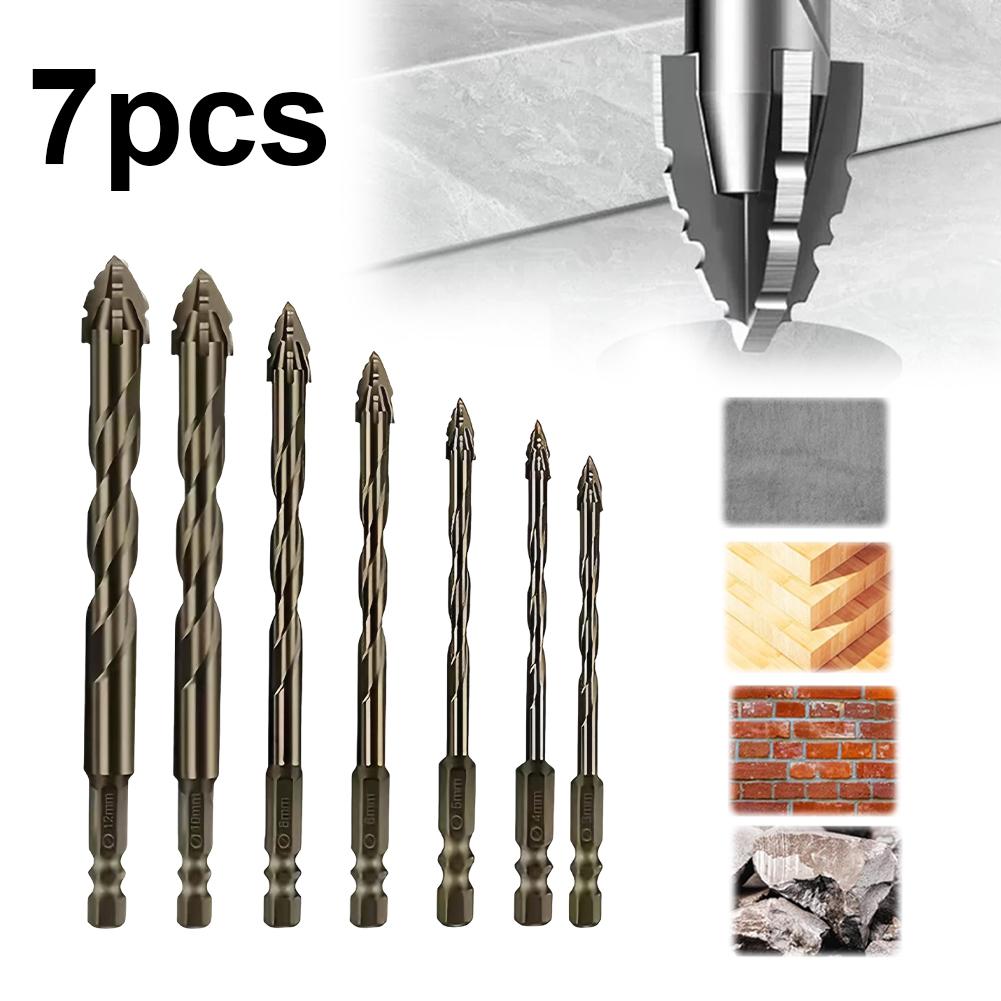7Pcs Oblique Eccentric Twist Drill Bit Multifunctional High Hardness Glass Drill Bit Hexagonal Shank for Concrete Glass Ceramic