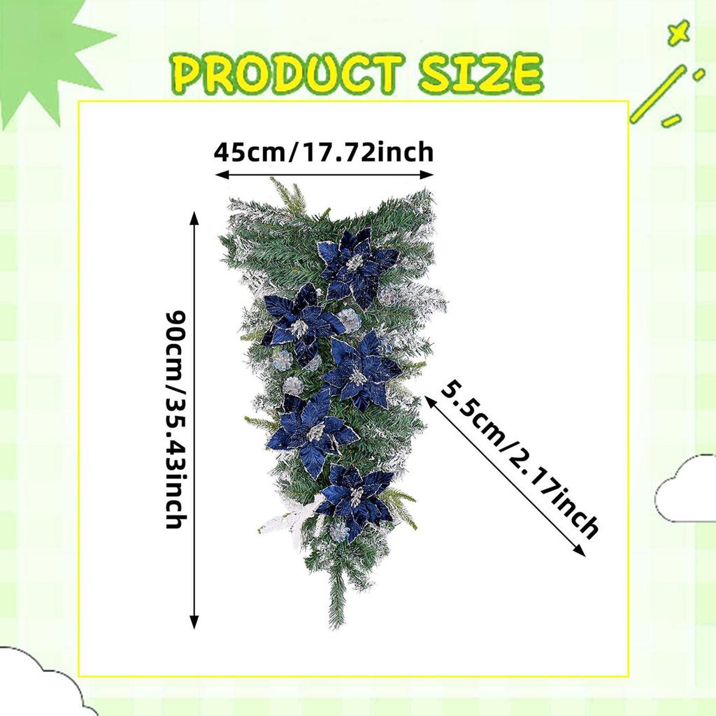 Christmas Teardrop Swag Winter Swag Garland Green Leaves 35 Inch for Front Door Xmas Wreath for Home Window Farmhouse Holiday