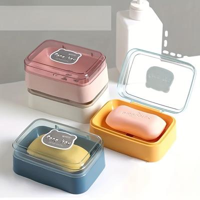 Transparent Plastic Shower Soap Dish with Drainage System & Lid - Rectangular Bathroom Organizer,Non-Slip Base,Durable Plastic Container for Home,Dorm