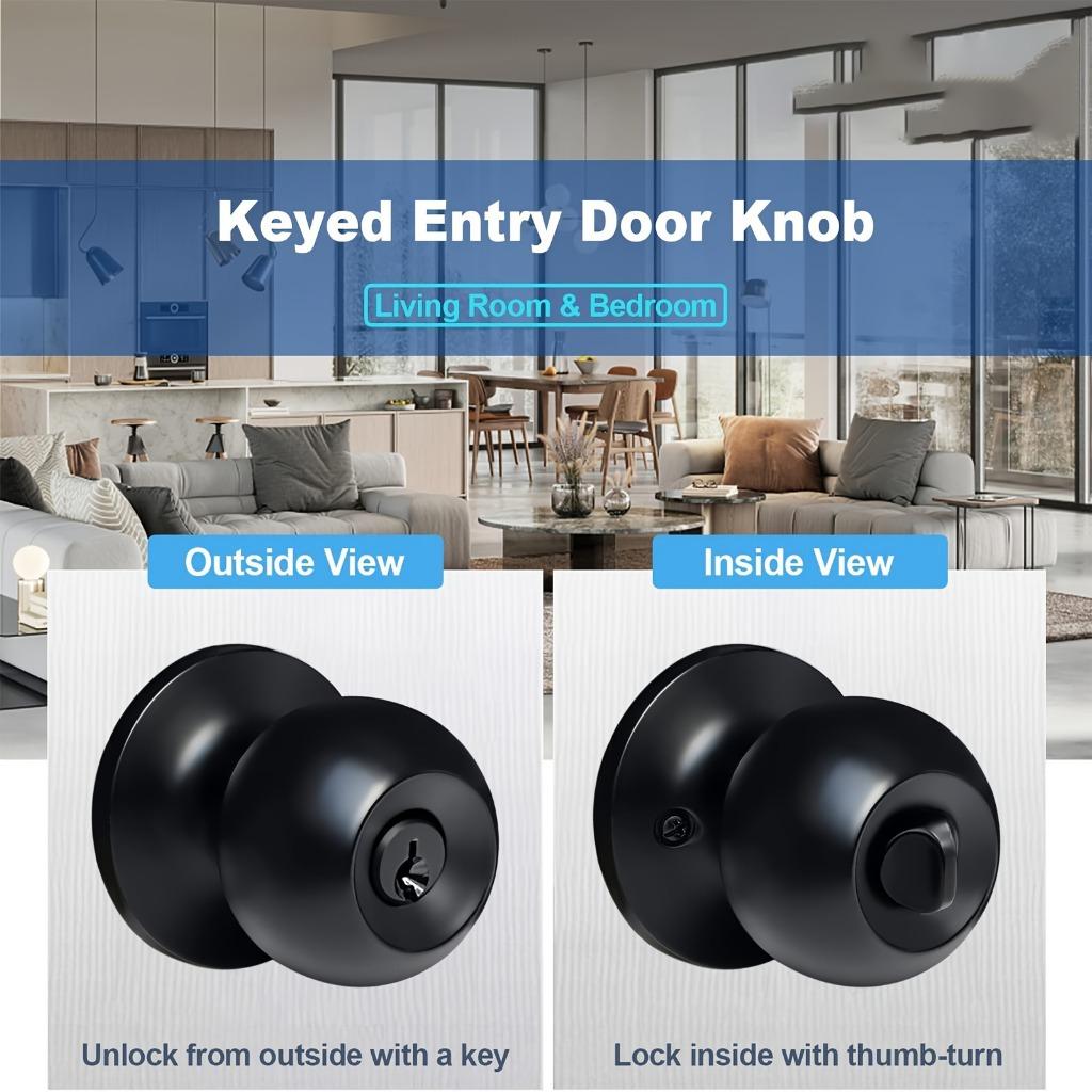 1 шт. Матово-черные круглые шарообразные дверные ручки с замком на ключ - Идеально — фото 4