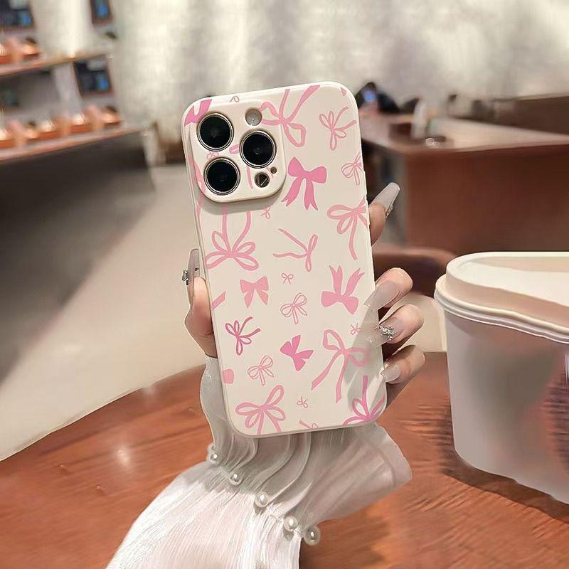 Pink bow is suitable for Apple 14 16promax mobile phone case Rubik's Cube soft case 15pro simple XS cartoon 11.