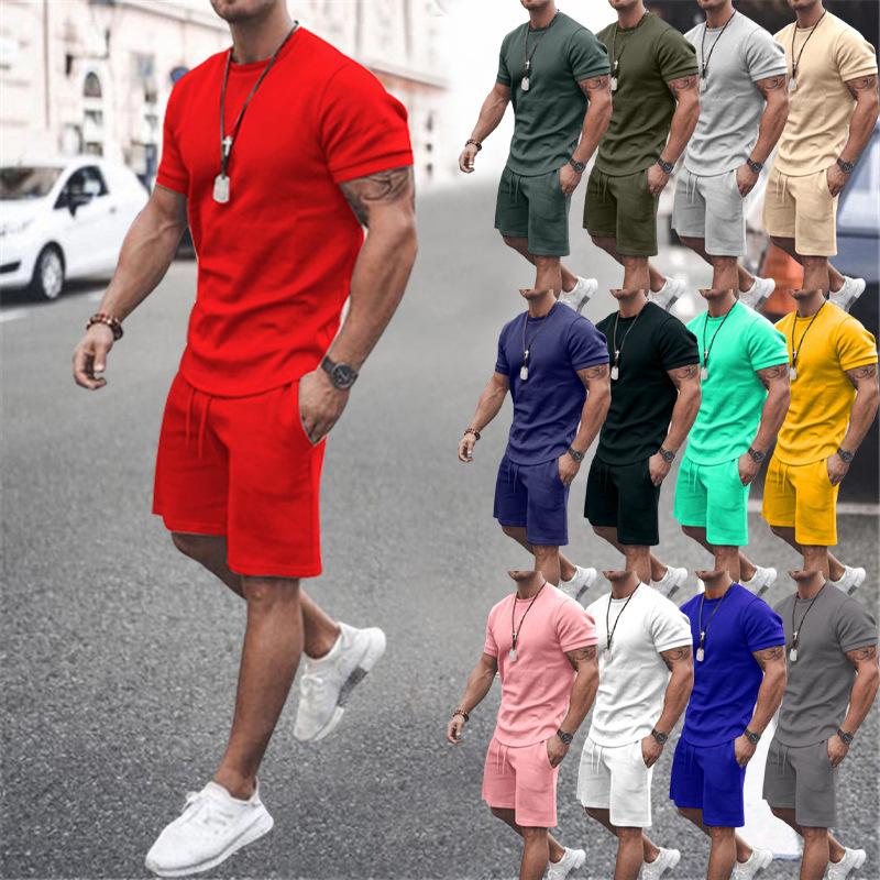 New Men's Summer Street Men's Short-sleeved Shorts Two-piece Men's Casual Sports Large Size Suit Men