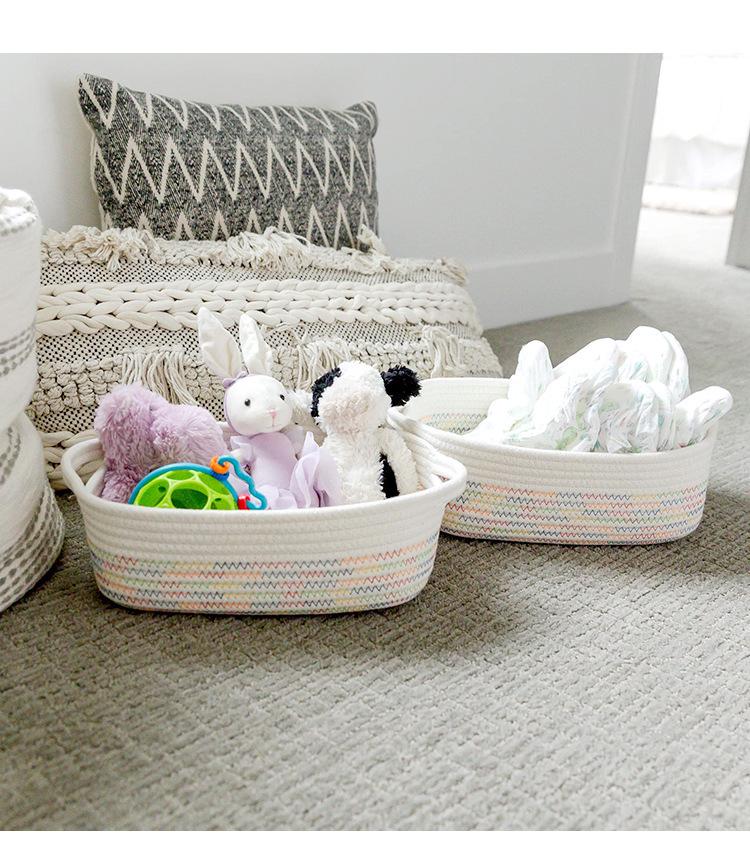 Cotton & Jute Woven Storage Basket - Cosmetics, Snacks, Sundries Organizer