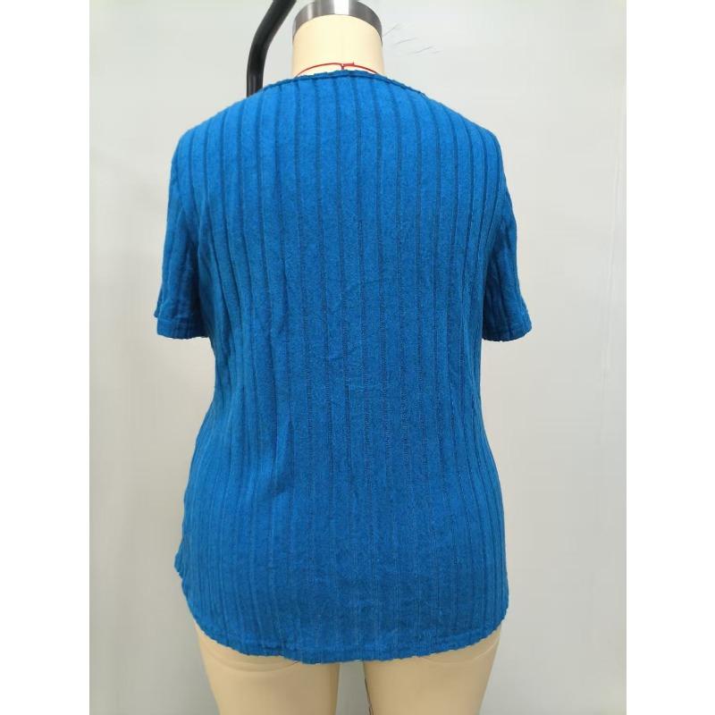 Women's Plus Size Solid Ribbed Knit Crisscross V Neck Short Sleeve Blouse