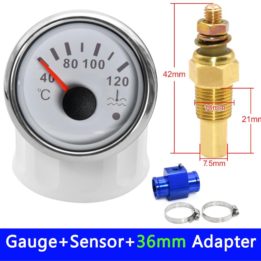 HD 52mm Water Temp Meter With Alarm Funtions 40-120℃ Water Temp Meter Indicator + Coolant Temperature Sensors Adapter 12V/24V