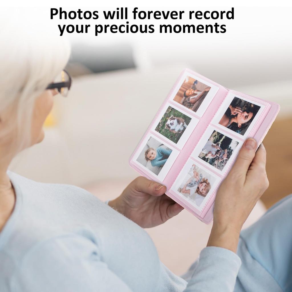 HIYQIN Fotoalbum mit 108 Fächern für Instax Mini, Fotoalbum aus PU-Leder für Instax Mini 12, 11, 9, 41, EVO, Liplay Sofortbildkameras, 2x3 Zoll Film (Rosa)