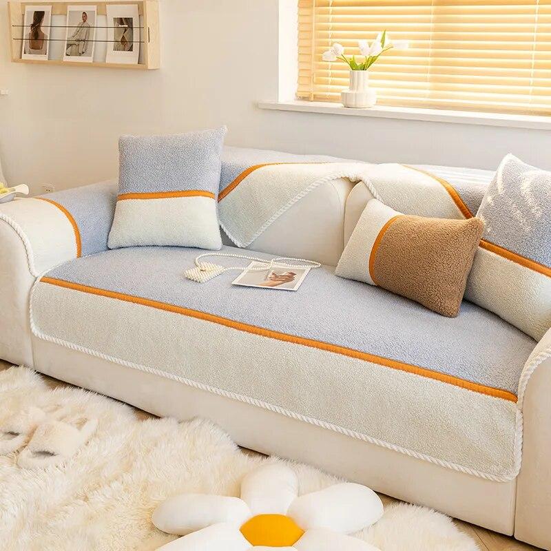 

Современный мягкий гладкий чехол для дивана из овечьей шерсти, утолщенный плюшевый чехол, зимний напольный коврик, противоскользящие полотенца для дивана 70X70cm 1pc