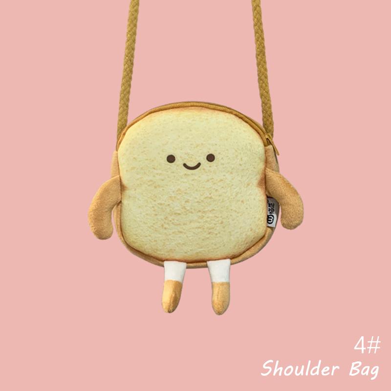 Cute Bread Toast Plush Shoulder Bag Coin Purse Handbags Storage Crossbody Tote