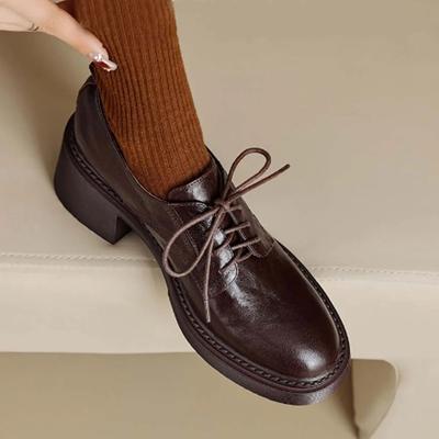 Mode Lefu Schoenen Dames Rundleer Veters Platte Schoenen Oxford Ronde Neus Retro Brits Hoge Kwaliteit Zacht Comfortabel Alle Seizoenen Dagelijkse Schoenen