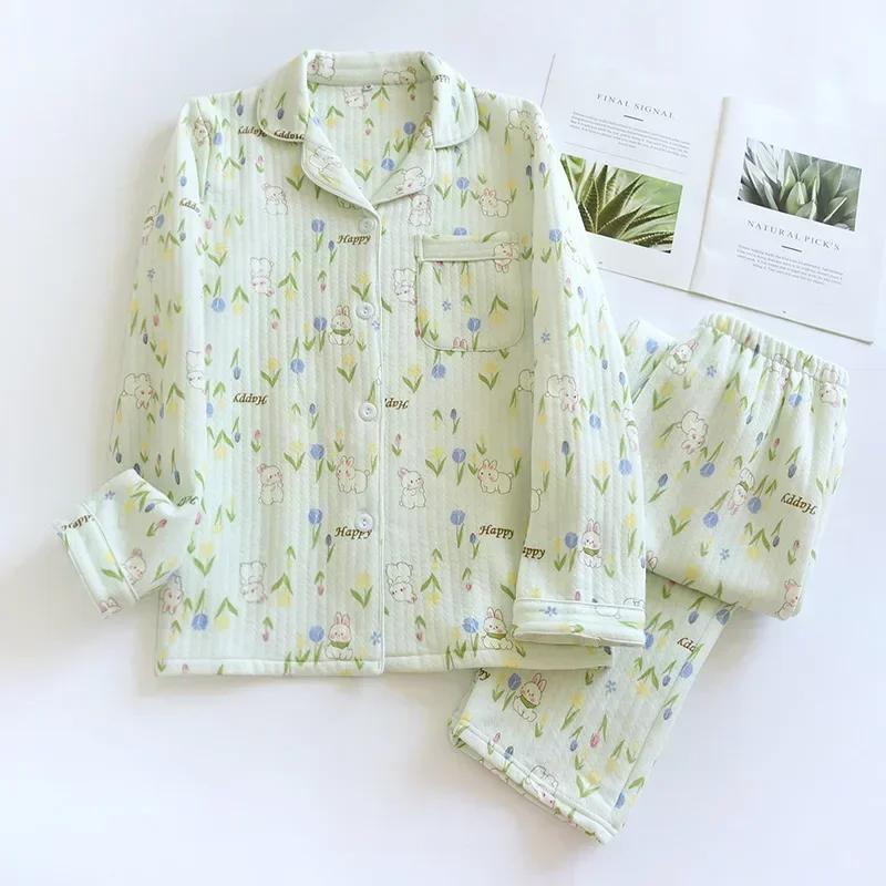 Japanese New Arrival Style Autumn and Wintertime Long-sleeved Trousers, Pure Cotton Air Cotton, Warm Ladies Pajamas, Home Service Sleepwear