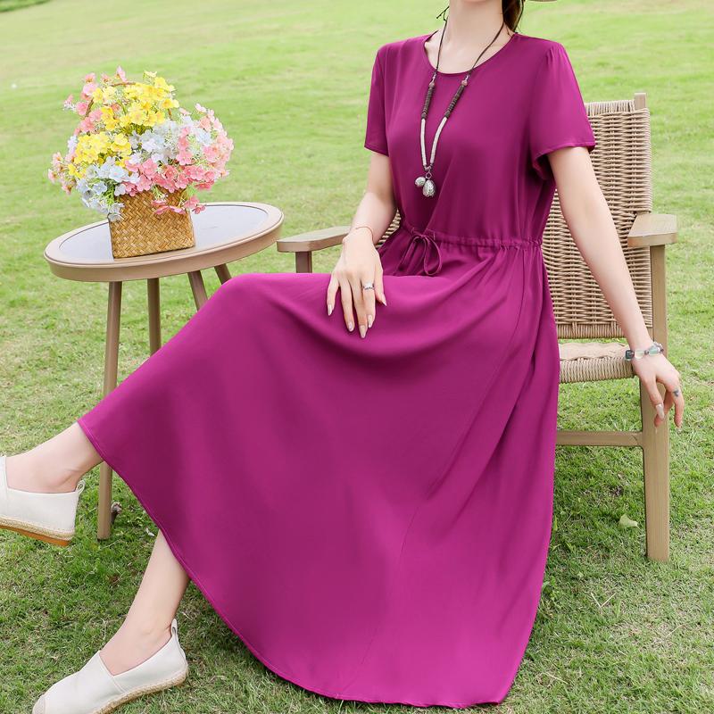Elegant Women's Summer Dress Plus Size Short Sleeve Casual Long Dresses Vintage Clothes