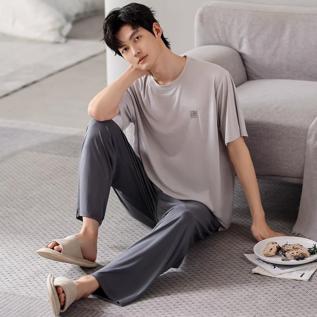 Pajamas Men's Summer Modal Cotton Thin Short-sleeved Trousers Simple Summer Can Be Worn Outside Cool Loungewear Suit