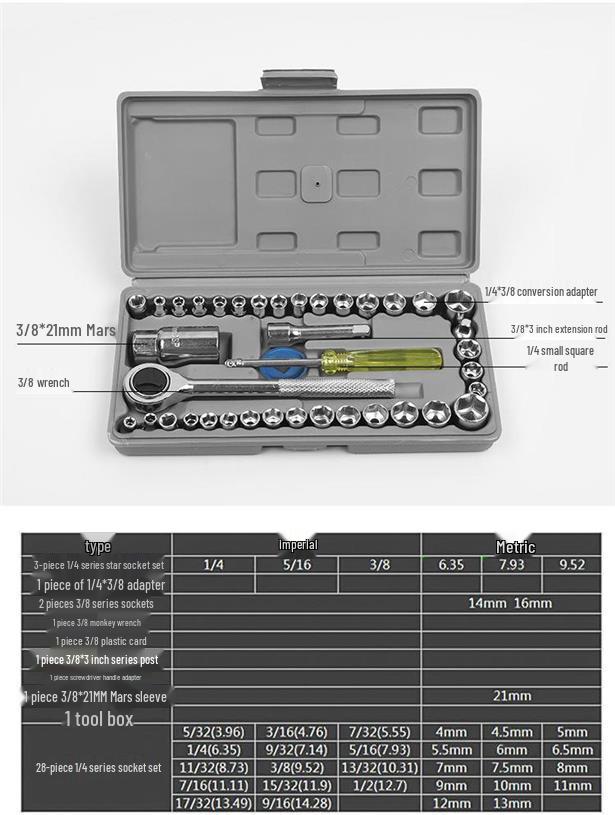40-Piece Ratchet Wrench & Hex Key Set for Car/Motorcycle Repair