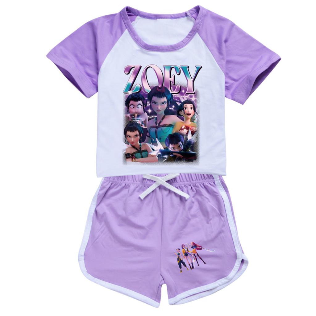 5002 Kids Girls POP Rumi Zoey Mira Print T-shirt Shorts Sport Tracksuit Clothes Set