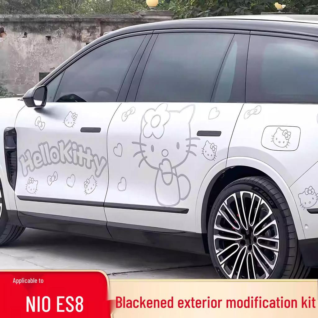 NIO L90 Fenster & Zierleisten Helle Streifen, Schwarz Abgedunkeltes Stoßstangen & Türkantenset