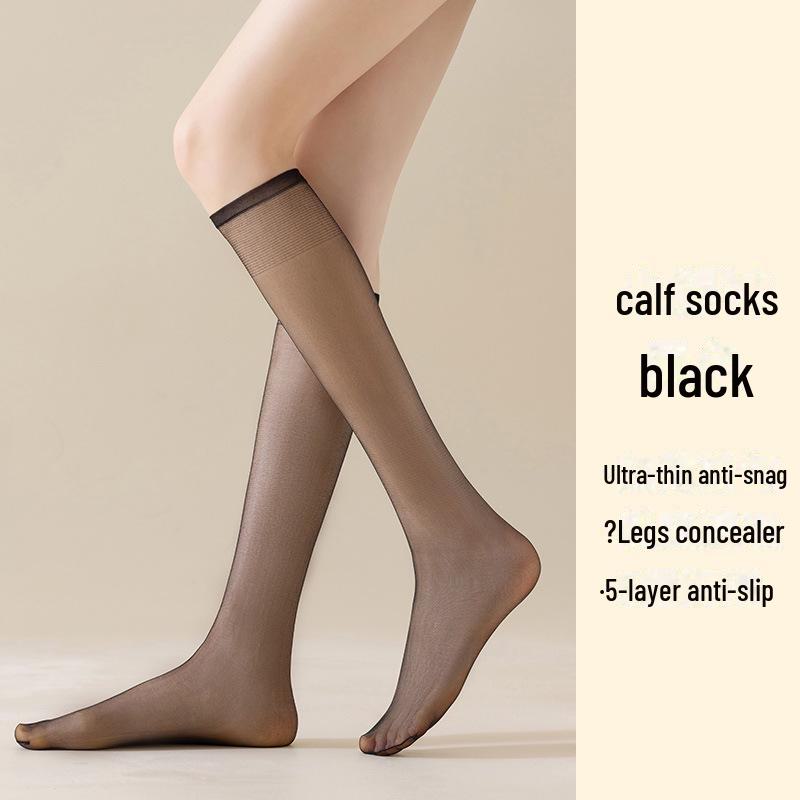

Женские летние невидимые чулки длиной от середины икры до колена с кристаллами, устойчивые к защемлению Black calf socks чёрный