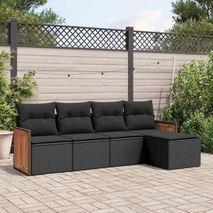VidaXL Garden Lounge Set 5 Pcs with Cushions Black Braided Resin 3259997
