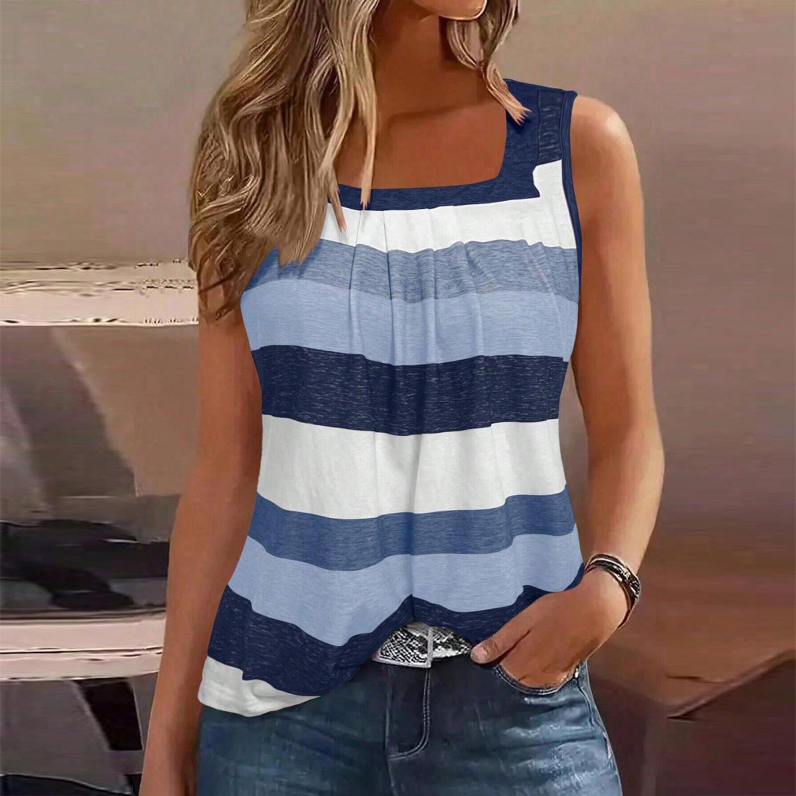 Women s Square Collar Sleeveless Printed Vest Loose Casual Plus Size Top XXXL