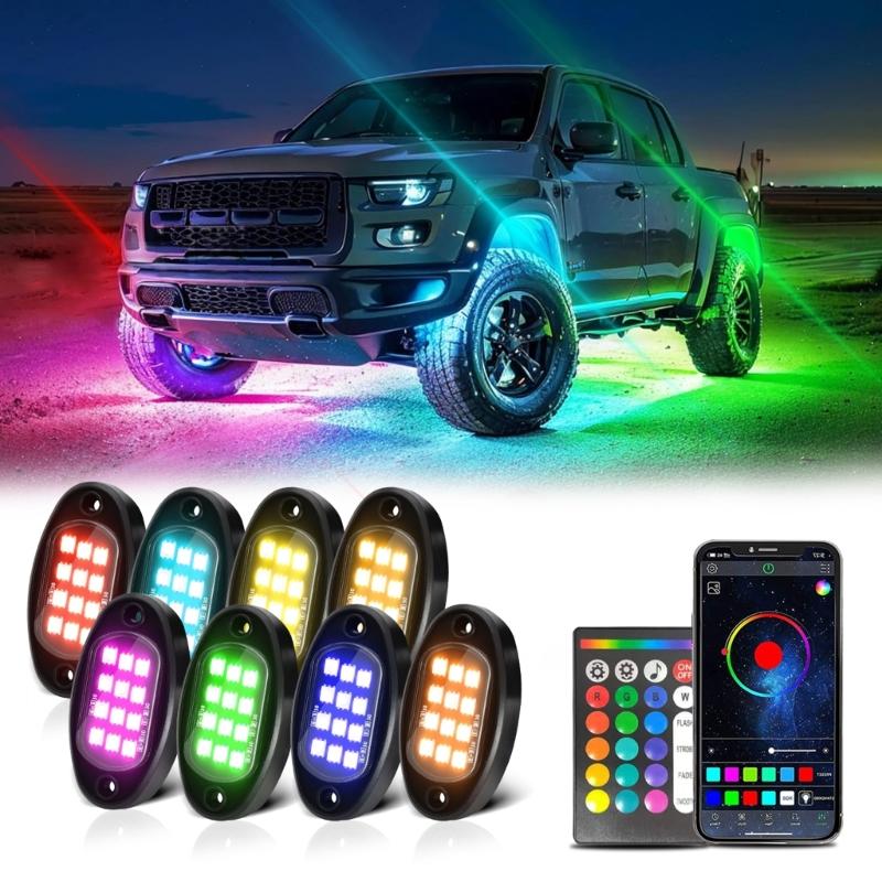 Universal LED Rock Lights 12 LEDs Underglow Lights for Truck Pickups Car ATV UTV SUV Remote Control Trail Rig Lamp