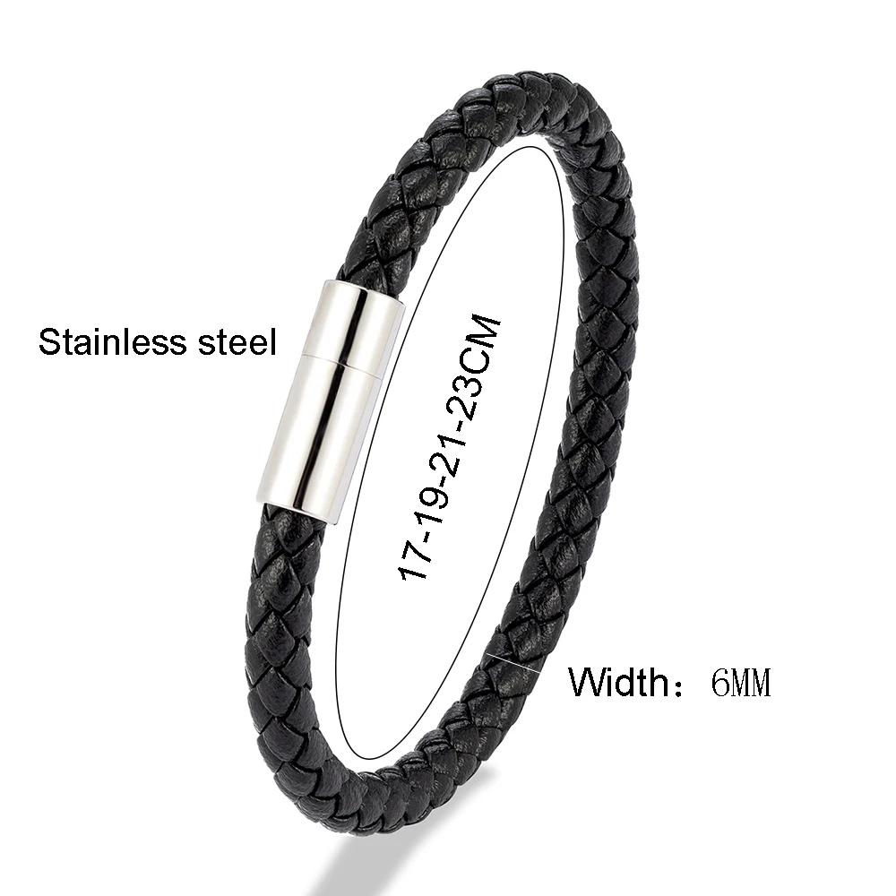 Classic Blue Braided Leather Bracelet Stainless Steel Magnetic Buckle Bangle Simple & Stylish Couple Jewelry Gift for Him