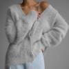 Women Mink Knitted Sweater Solid Color Cardigan Loose V Neck for Autumn Winter