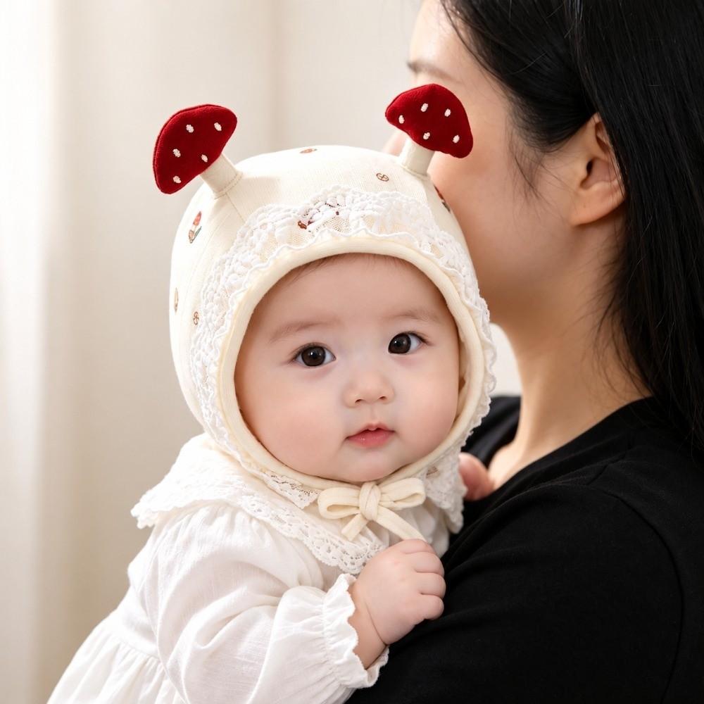 Lace Trim Newborn Baby Hat Earflap Infant Winter Cap Durable Mushroom Lace Hat  Spring Autumn