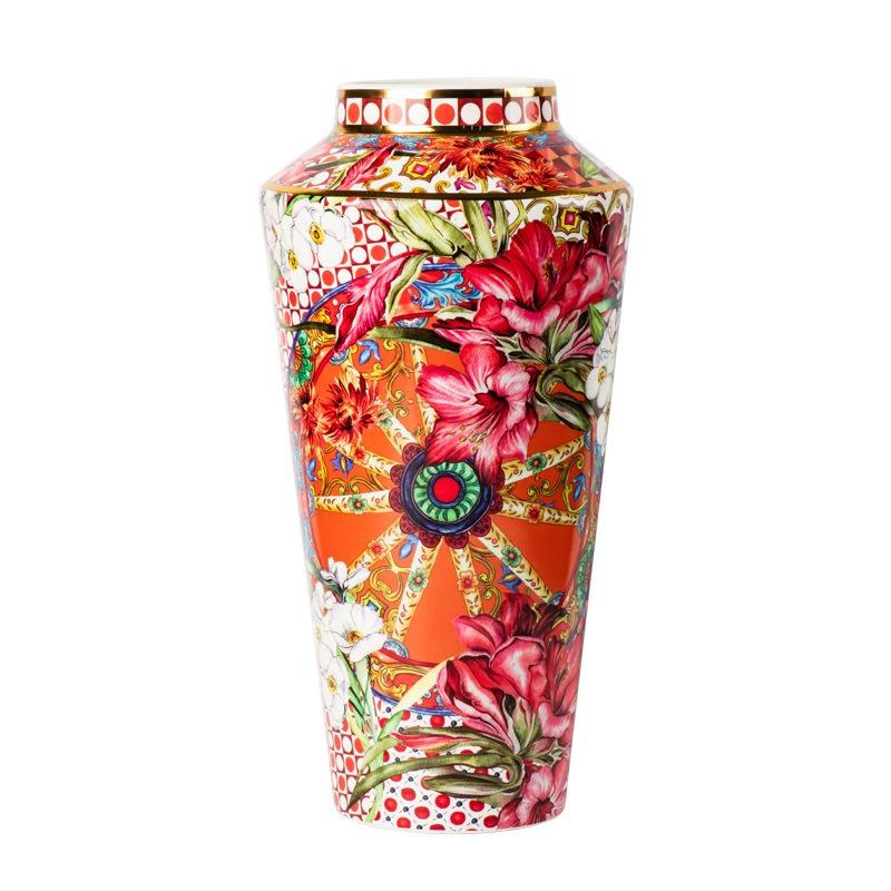 Flowering vase ceramic home ornament living room flower arrangement high value retro new home vase large Chinese style