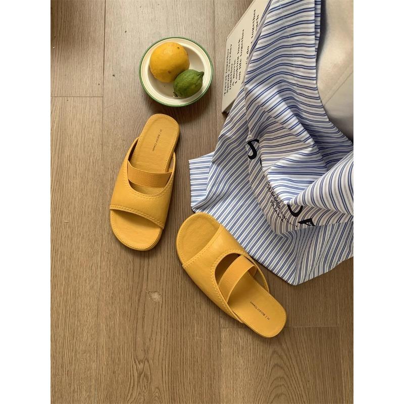 

Retro one-word slippers for women to wear summer new flat-soled sandals, one pedal, lazy sandals, casual beach shoes 40 жёлтый