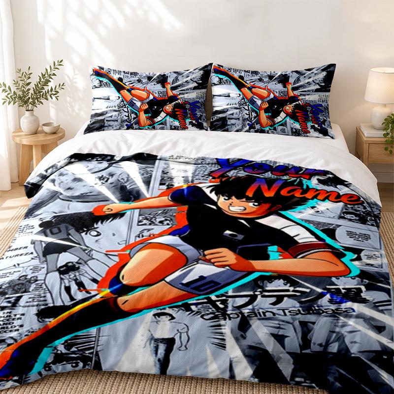 CAPTAIN TSUBASA Custom Name 3pc set Perfect for bedroom use Comfortable bedding set includes a duvet cover and two pillowcases Ideal birthday or Chris