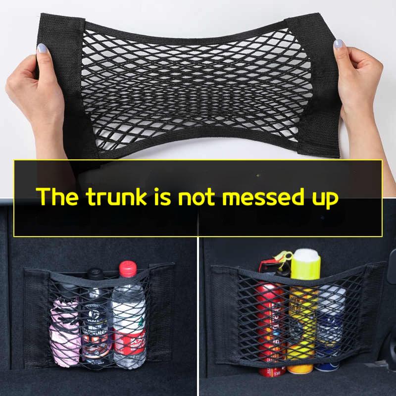 1 Car Net Car Trunk Storage Bag Luggage Storage Bag Double Stretch Velcro Car Storage Net Bag Mesh Storage Net