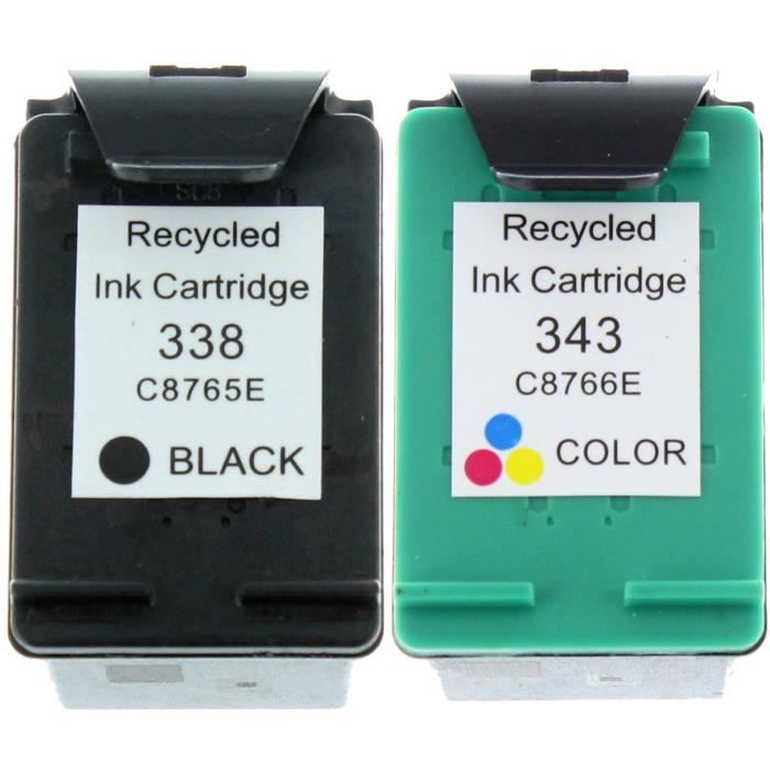 Pack de cartouches d'encre - HP 338/343 compatibles - Noir & Couleur - Pack 2 - 450 pages