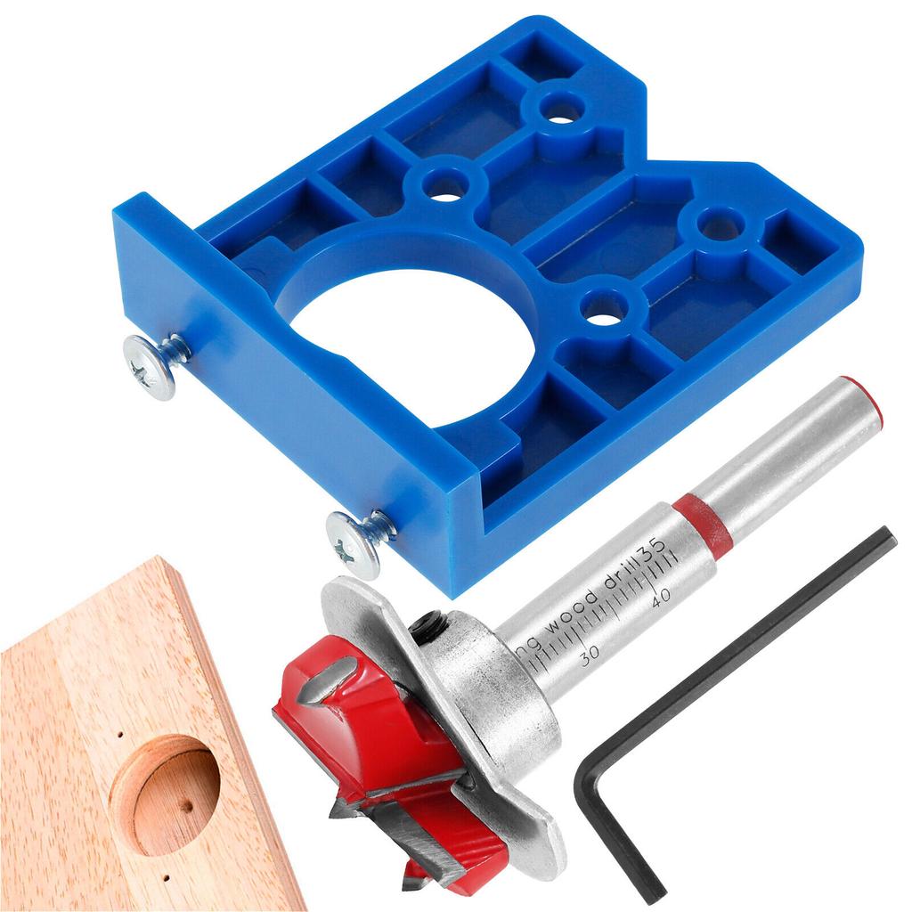 35mm Concealed Hinge Jig Kit, Woodworking Tool Drill Bits Door Boring Hole Router Jig With Detachable Depth Limiting Baffle