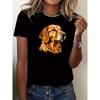 European Size Women's Casual Short Sleeve T-Shirt with Cute Golden Retriever Graphic Print - Soft Stretch Round Neck Tee