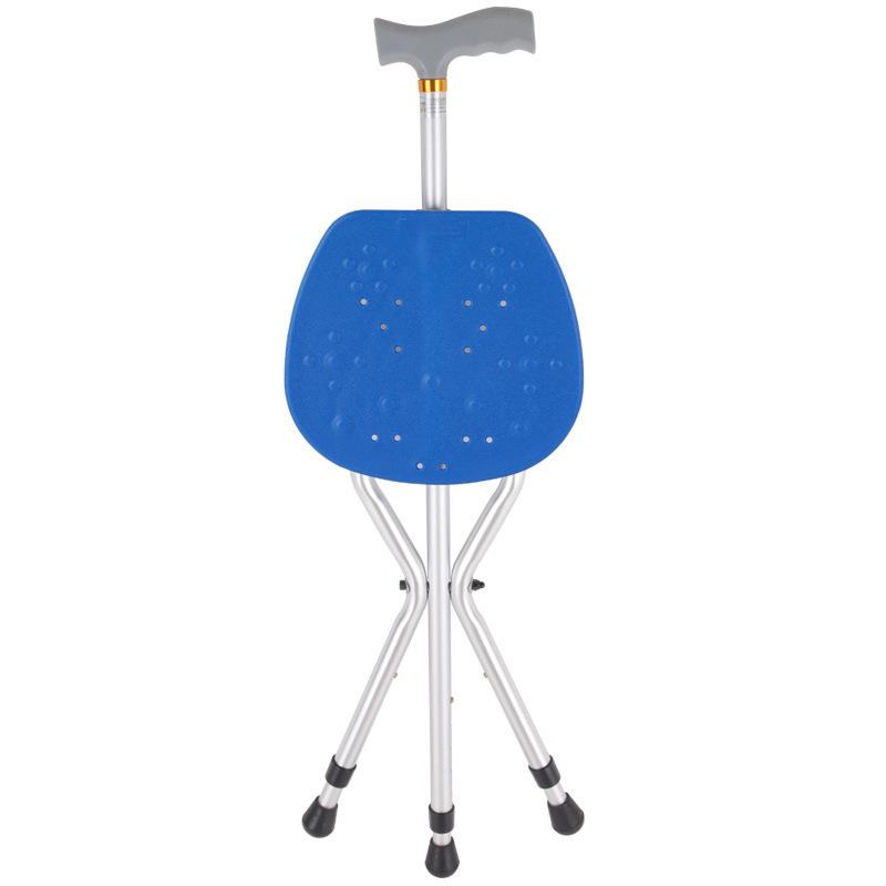 Elderly Folding Walker with Anti-slip Cane and Dual-use Stool Chair