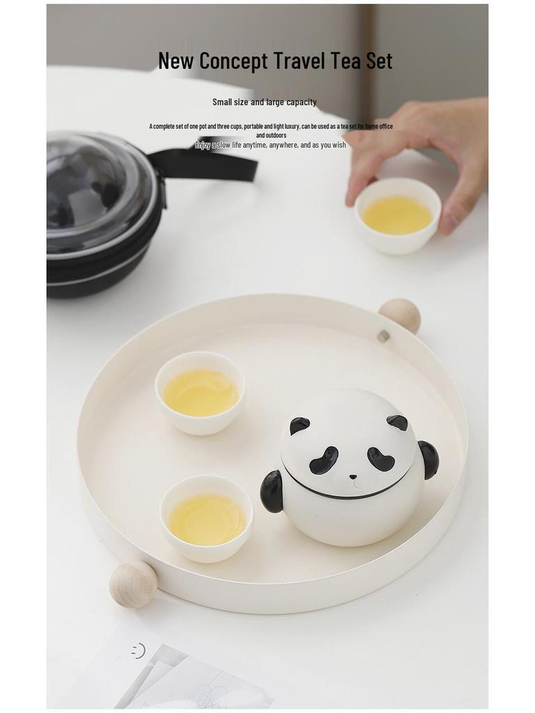 Red Panda Portable Tea Set: One Pot, Three Kung Fu Cups, Creative Ceramic Design