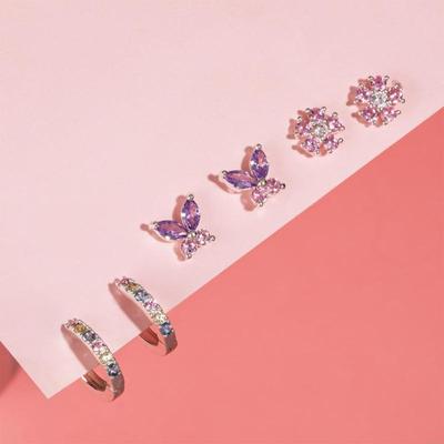 6PCS Stainless Steel Zircon Flower Pendant Hoop Earrings Set for Women Simple Butterfly Cartilage Earring Piercing Jewelry