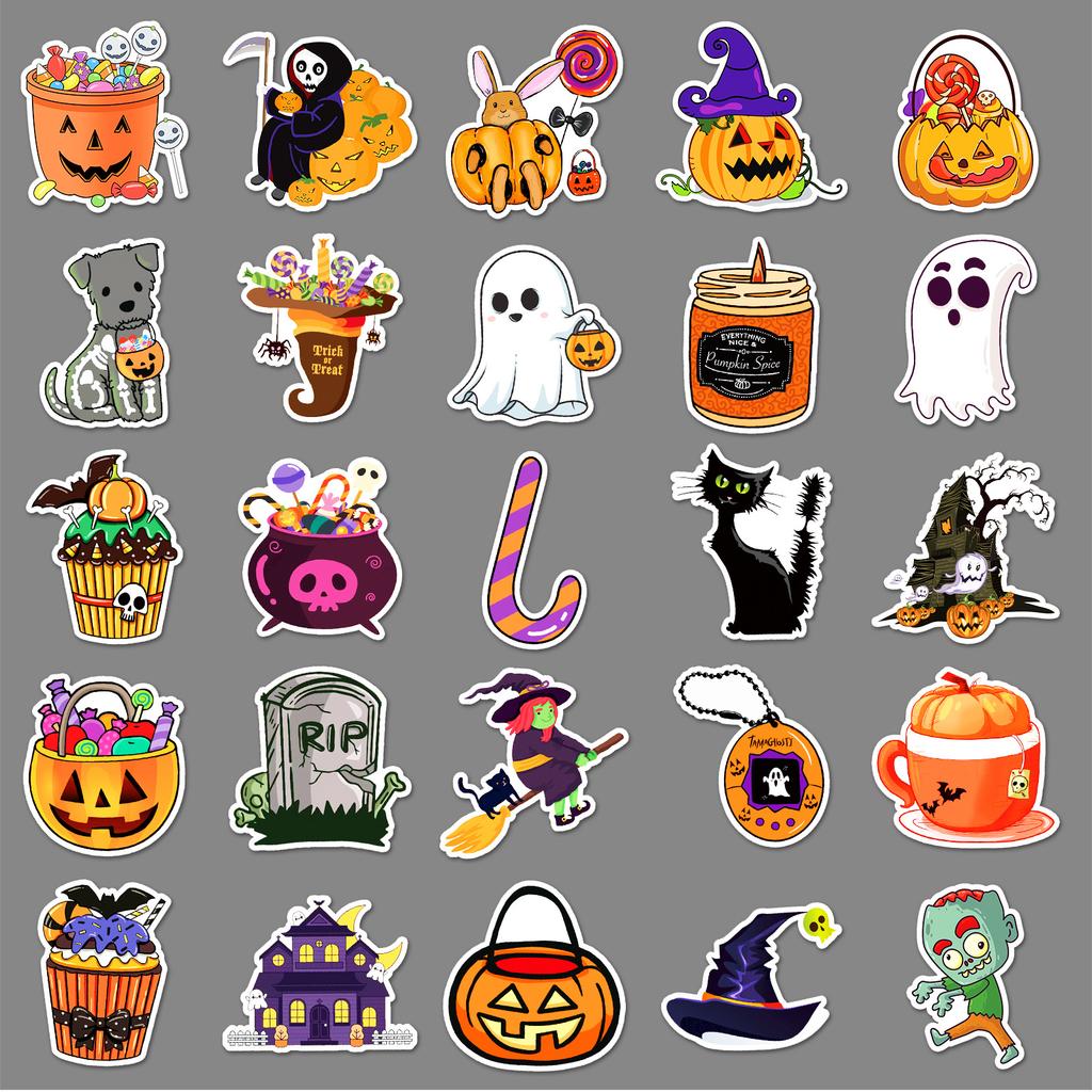 50 Halloween Doodle Cartoon Stickers Decorative Phone Case Suitcase Stickers Waterproof