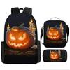 Halloween Backpack Pumpkin Ghost 3-Piece Set Schoolbag Kids Shoulder Bag Cute Bookbag for Boys Girls