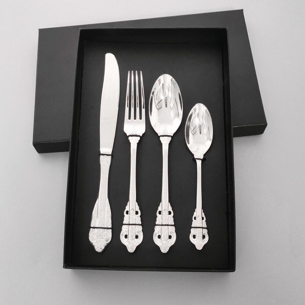 

Набор посуды из 4 шт., столовая посуда из нержавеющей стали 304, нож, вилка, чайная ложка, столовые приборы, кухонная подарочная коробка, набор столовых приборов серебряный