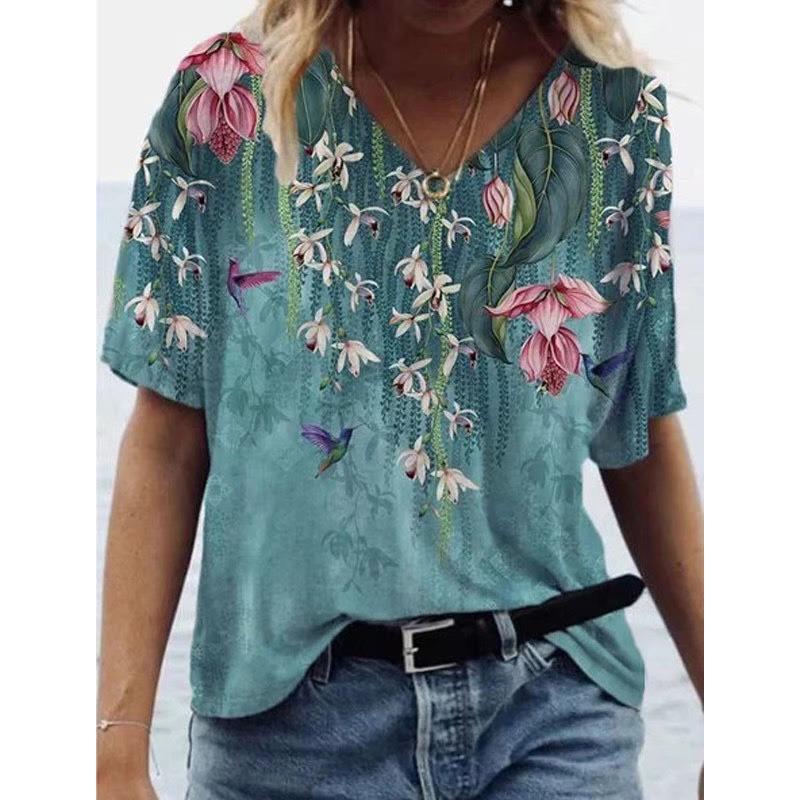 Spring Summer Trendy Women's Clothing 3D Digital Printing Sexy V-neck Women's T-shirt Top Casual Shirt