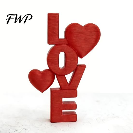 3D-gedruckte Liebes-Skulptur Buchstabe-Figur, Rotes LOVE-Herz Schreibtisch-Dekoration für Hochzeits-Schlafzimmer-Dekor Jubiläums-Dekor, Romantischer Valentinstags-Tisch