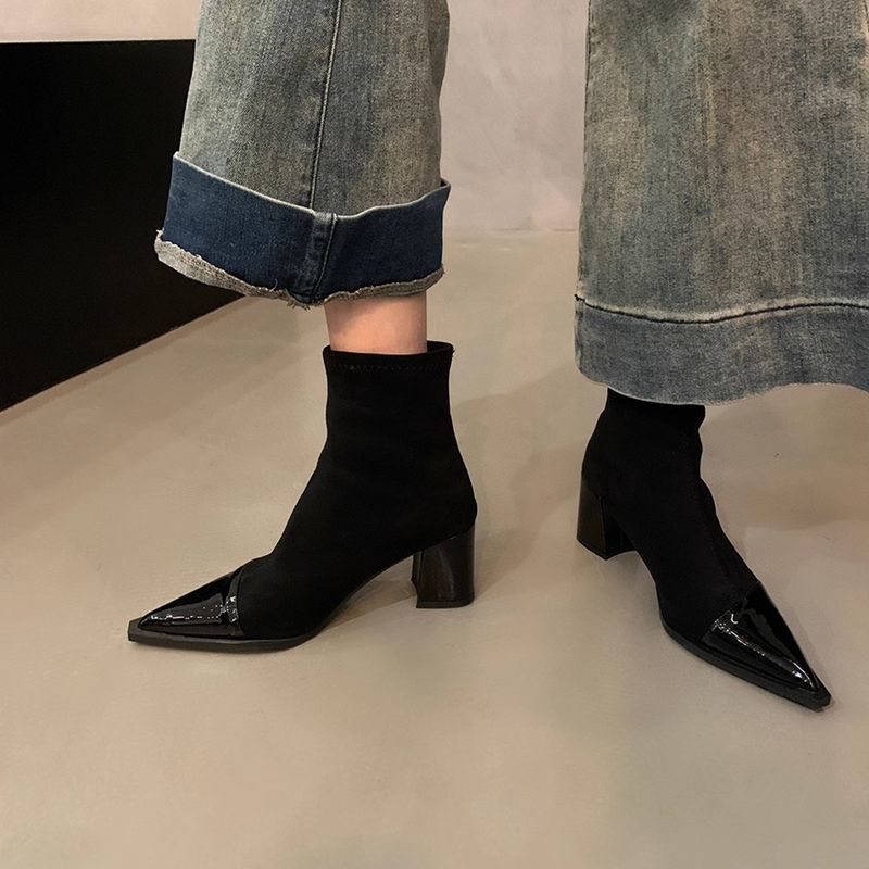 Versatile and thin, thin boots fashion pointed short boots trend increases, short tube thick heel European fashion 